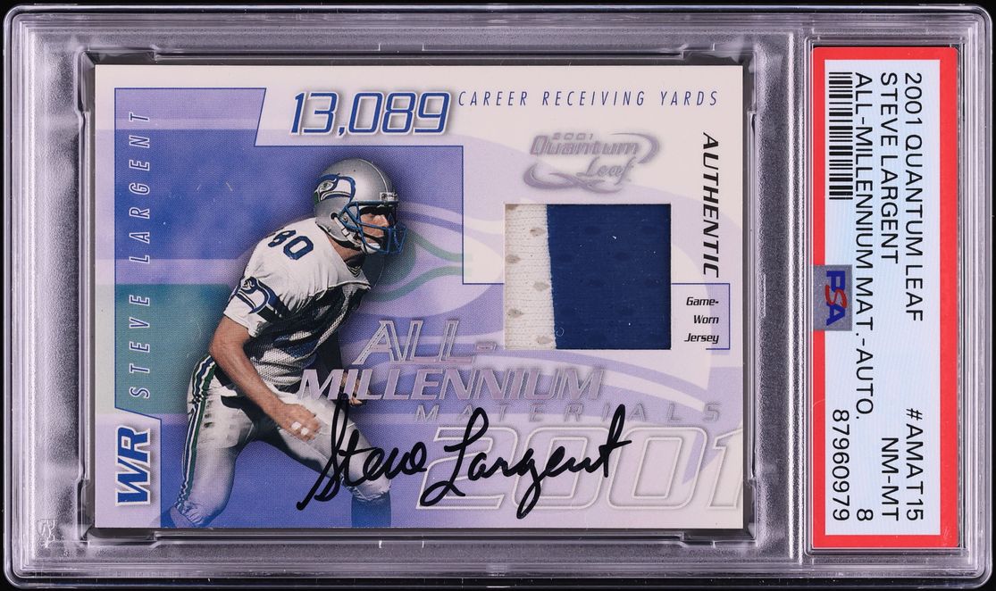 2001 Quantum Leaf All-Millennium Materials Steve Largent GW PATCH AUTO /100 #AMAT15 PSA 8 NM-MT - Photo 1