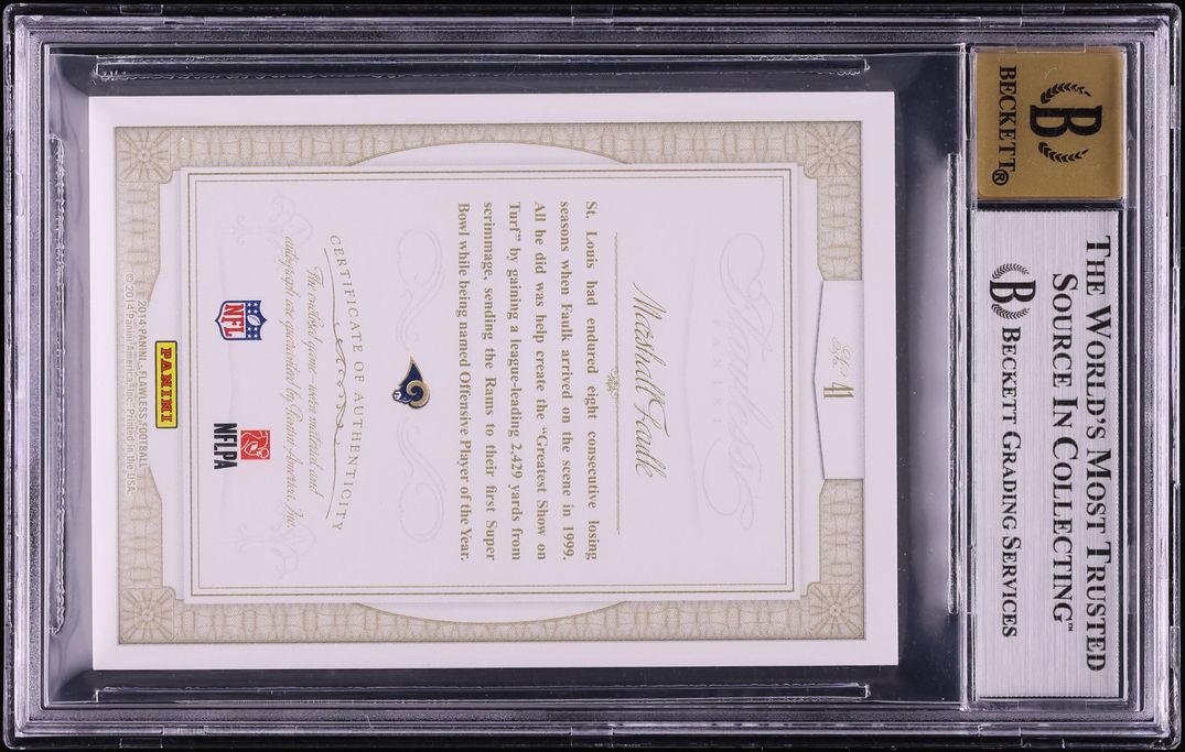 2014 Panini Flawless Greats Dual Marshall Faulk GAME-WORN PATCH AUTO /25 #41 BGS 9 MINT - Photo 2