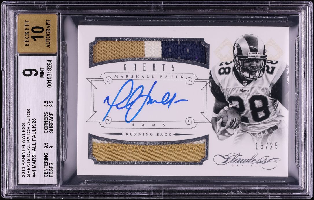 2014 Panini Flawless Greats Dual Marshall Faulk GAME-WORN PATCH AUTO /25 #41 BGS 9 MINT - Photo 1