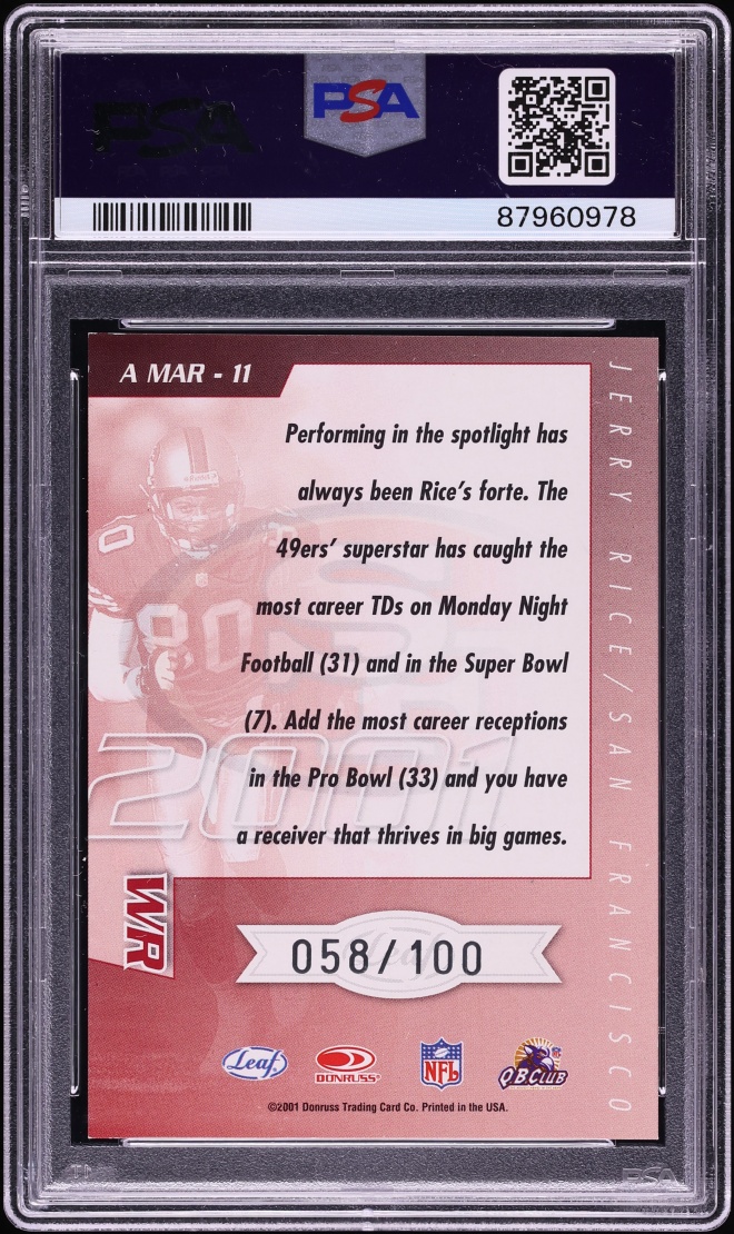 2001 Quantum Leaf All-Millennium Marks Jerry Rice AUTO /100 #11 PSA 8 NM-MT - Photo 2