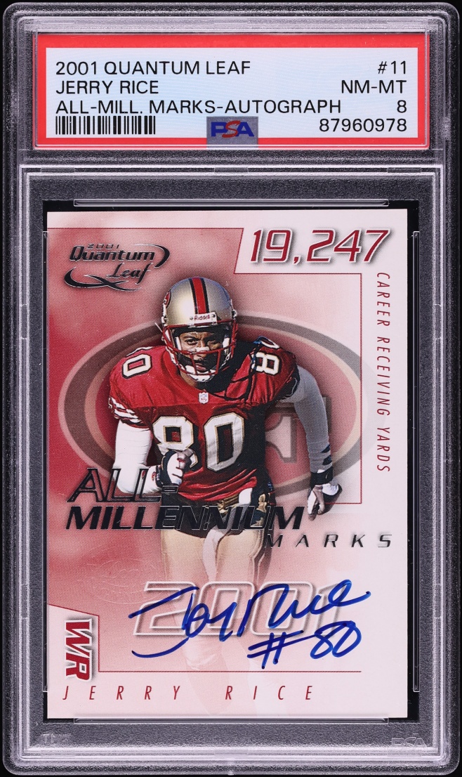 2001 Quantum Leaf All-Millennium Marks Jerry Rice AUTO /100 #11 PSA 8 NM-MT - Photo 1