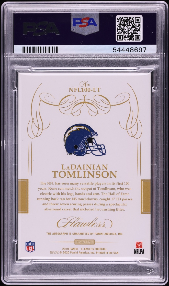 2019 Panini Flawless NFL 100 Collection LaDainian Tomlinson AUTO /15 #LT PSA 9 MINT - Photo 2