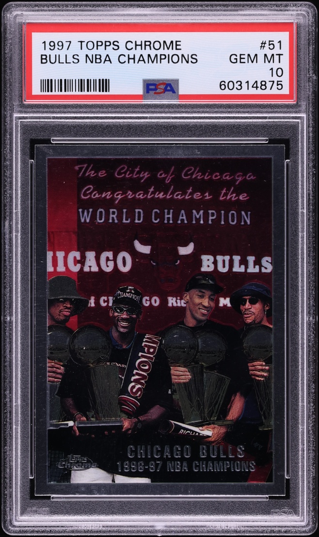 1997 Topps Chrome Chicago Bulls NBA Champions #51 PSA 10 GEM MINT - Photo 1