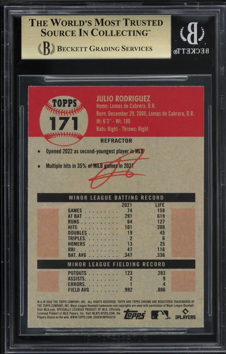 2022 Topps Chrome Platinum Anniversary Refractor Julio Rodriguez RC #171 BGS 9.5