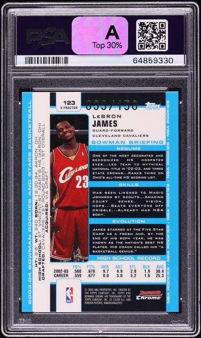 2003 Bowman Chrome Xfractor LeBron James ROOKIE /150 #123 PSA 10 GEM MINT