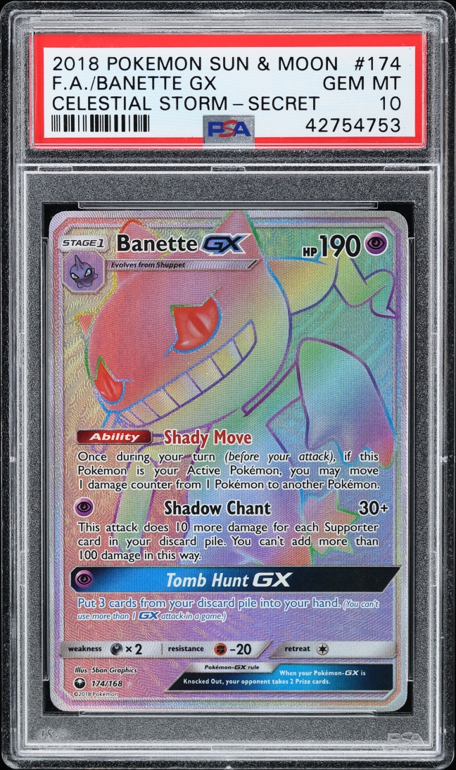 2018 Pokemon Sun & Moon Celestial Storm Rainbow Rare Banette GX #174 PSA 10 GEM MINT
