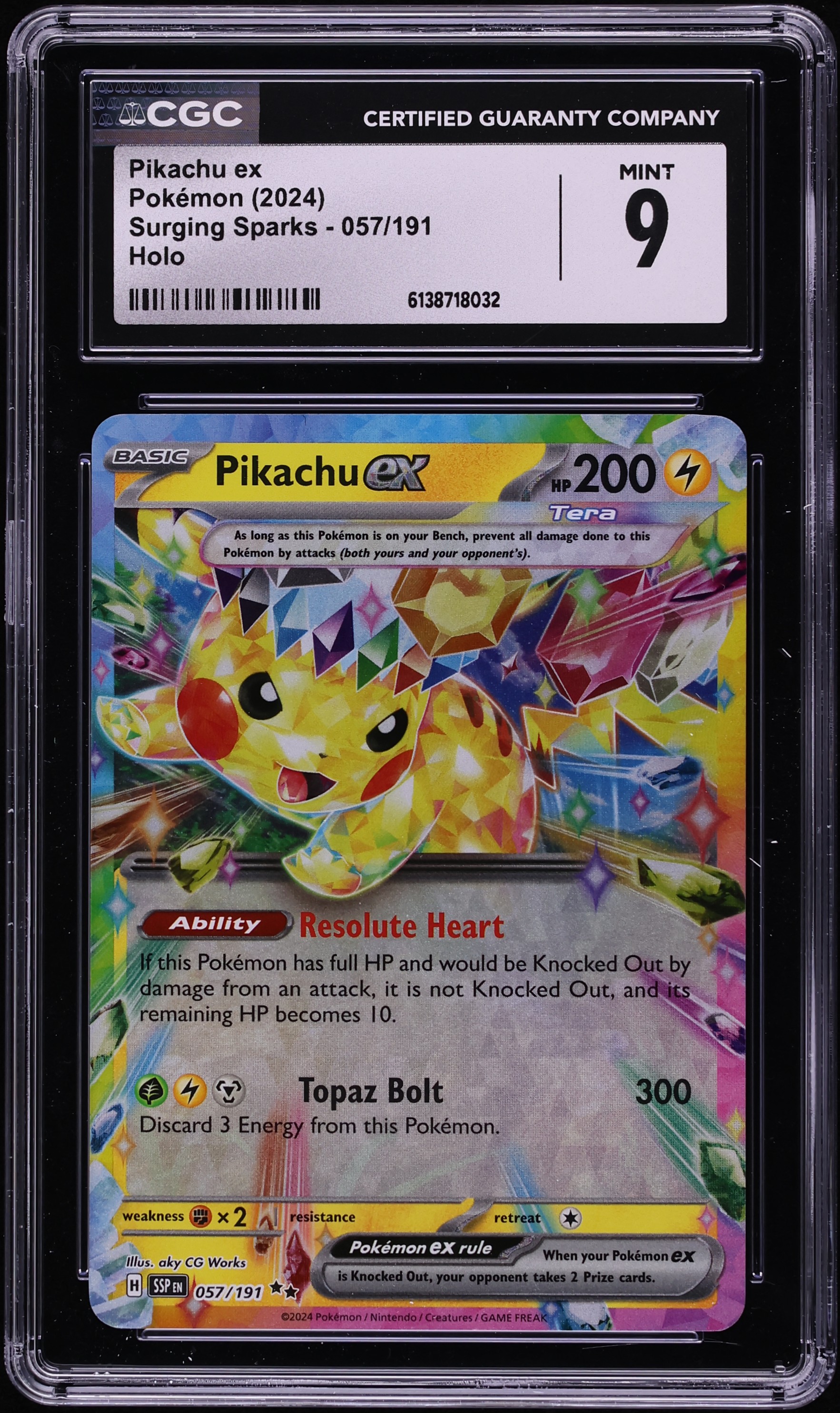 2024 Pokemon Scarlet & Violet Surging Sparks Holo Pikachu Ex #57 CGC 9 MINT