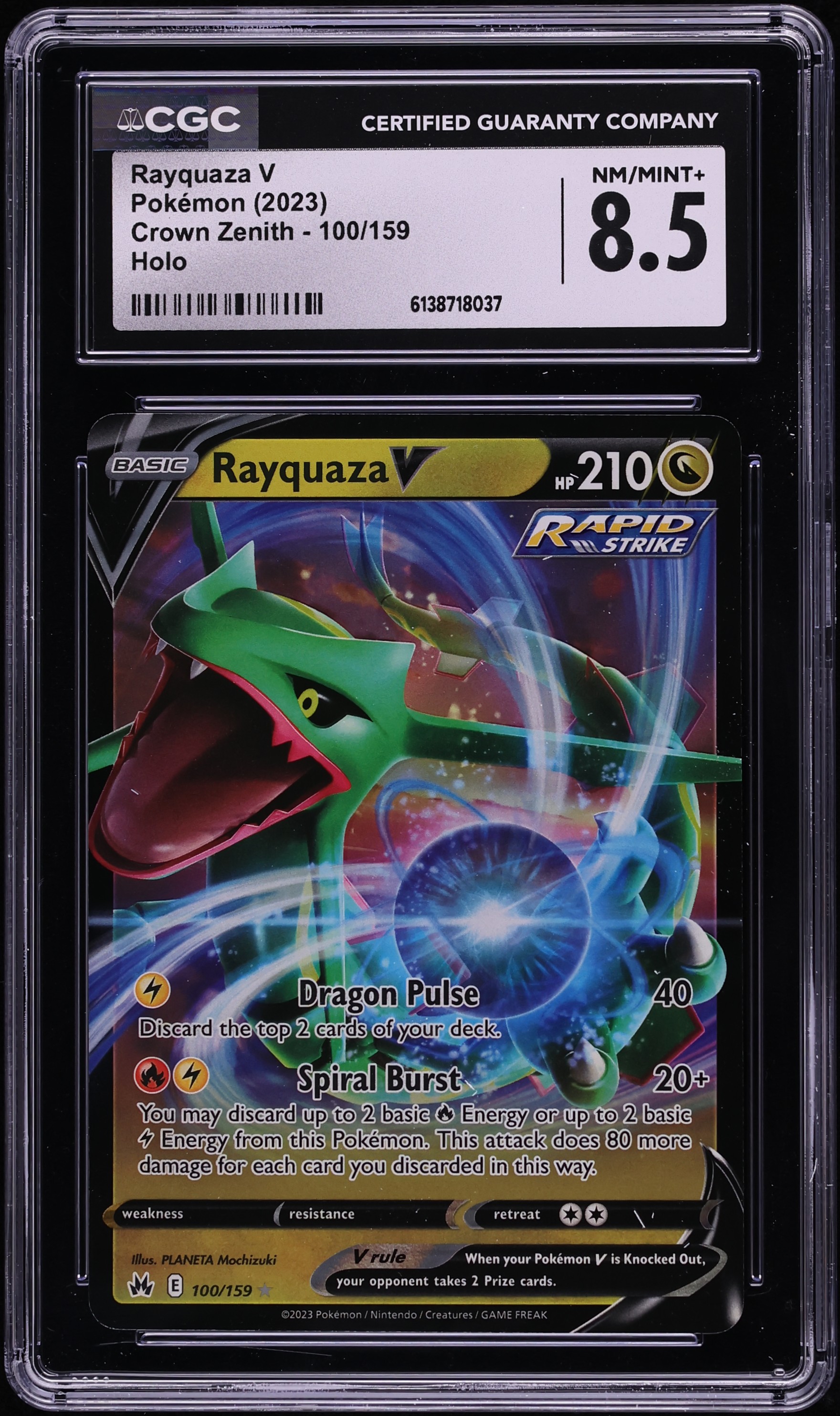 2023 Pokemon Sword & Shield Crown Zenith Holo Rayquaza V #100 CGC 8.5 NM-MT+