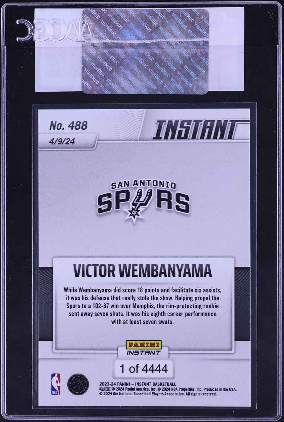 2023 Panini Instant Victor Wembanyama ROOKIE /4444 #488 CGC AUTH