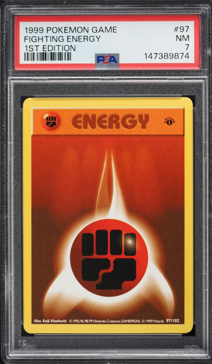 1999 Pokemon Base Set Shadowless 1st Edition Fighting Energy #97 PSA 7 NRMT