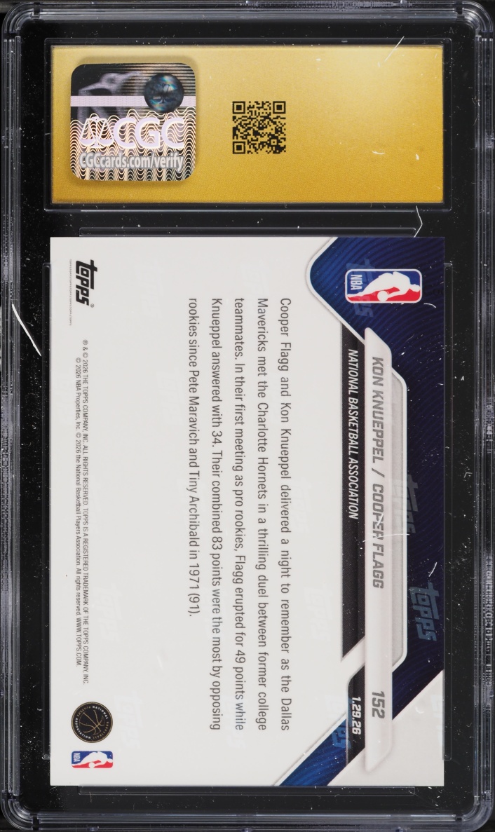 2025 Topps Now Kon Knueppel Cooper Flagg ROOKIE #152 CGC 10 PRISTINE