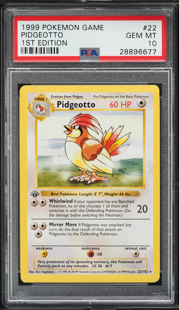 1999 Pokemon Base Set Shadowless 1st Edition Pidgeotto #22 PSA 10 GEM MINT