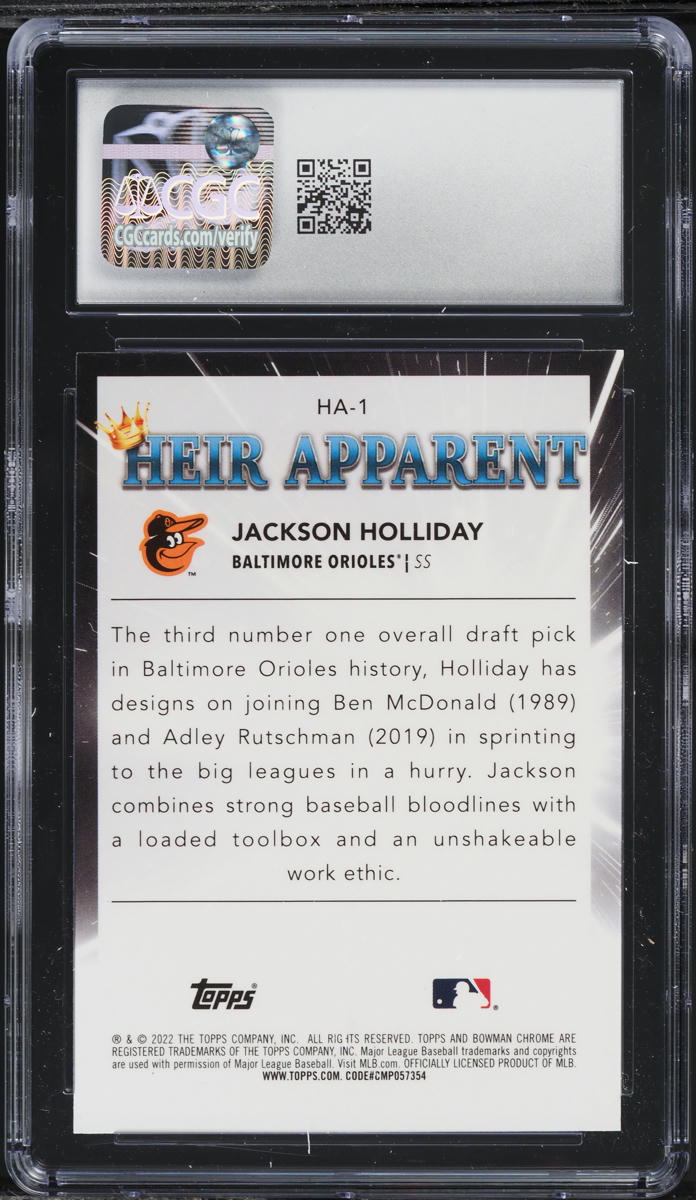 2022 Bowman Chrome Draft Heir Apparent Jackson Holliday PROSPECT #HA1 CGC 9 MINT