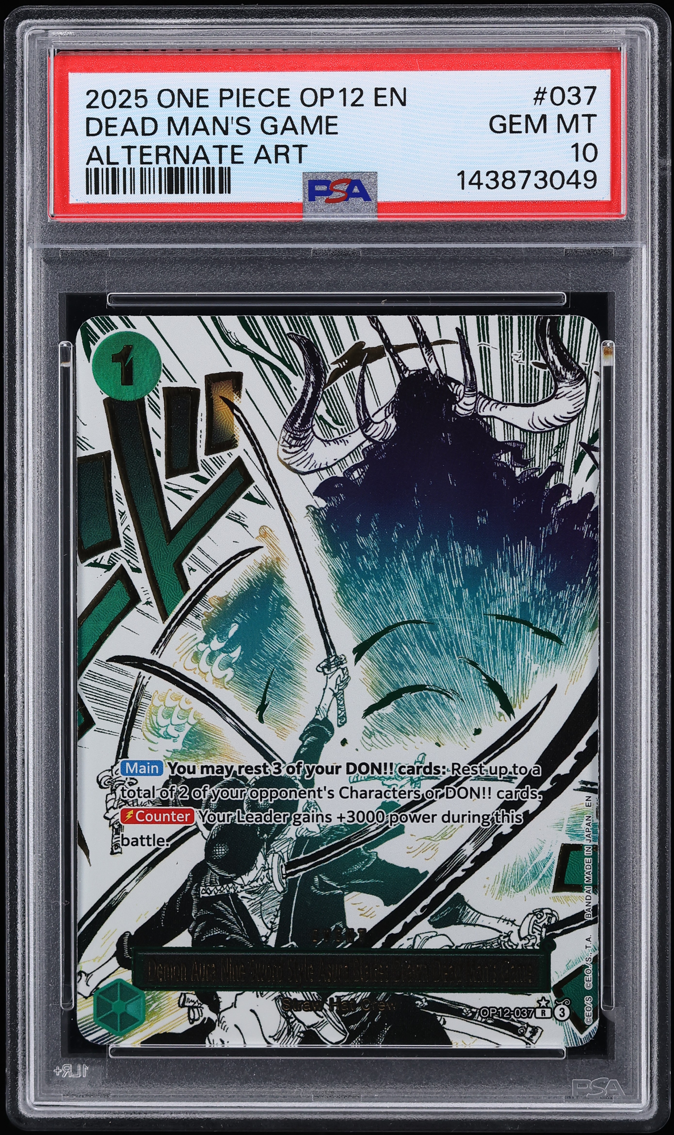 2025 One Piece Legacy Of The Master Manga Alt Art Dead Man's Game #OP12-037 PSA 10 GEM MINT