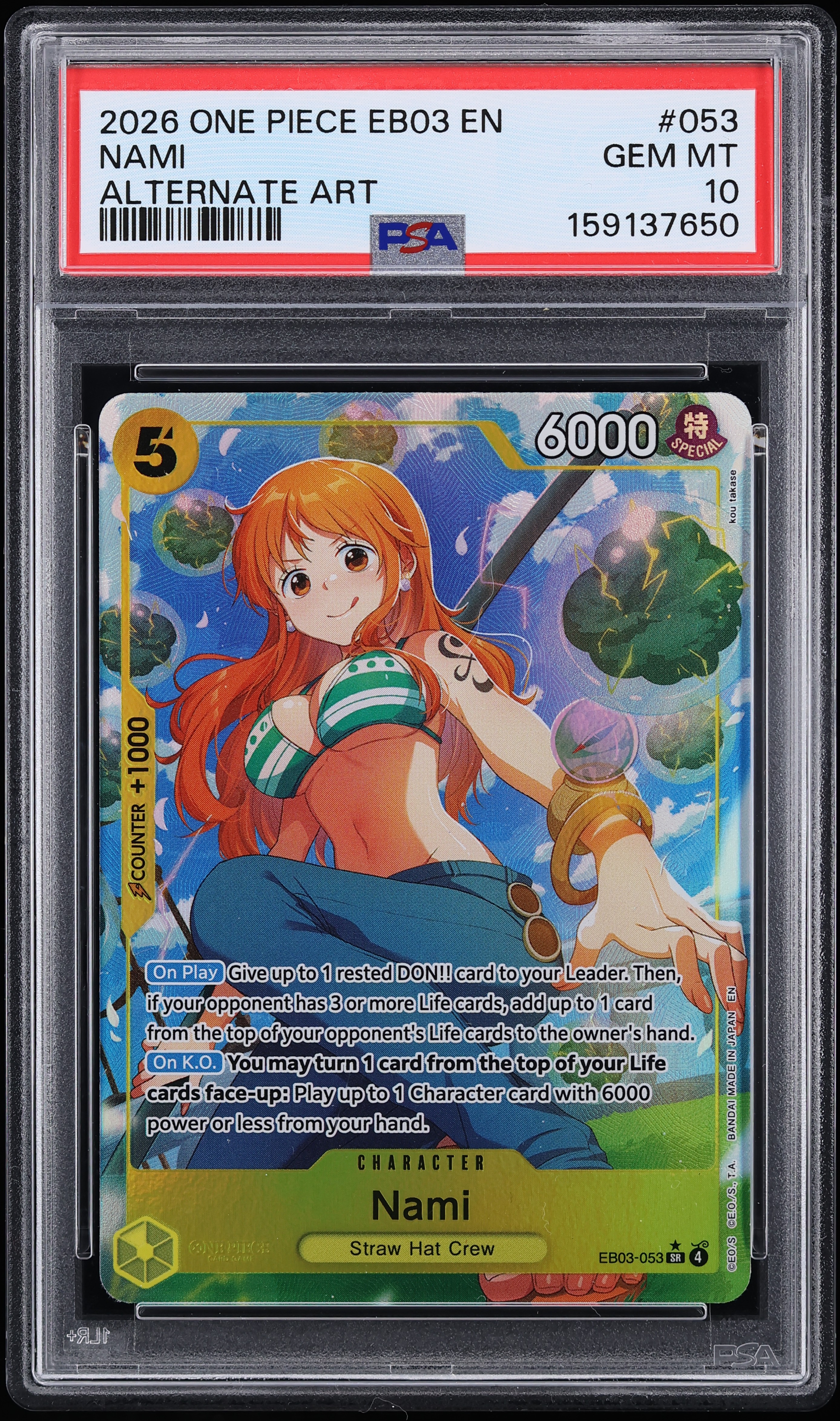 2026 One Piece Extra Booster Heroines Edition SR Alt Art Nami #053 PSA 10 GEM MINT