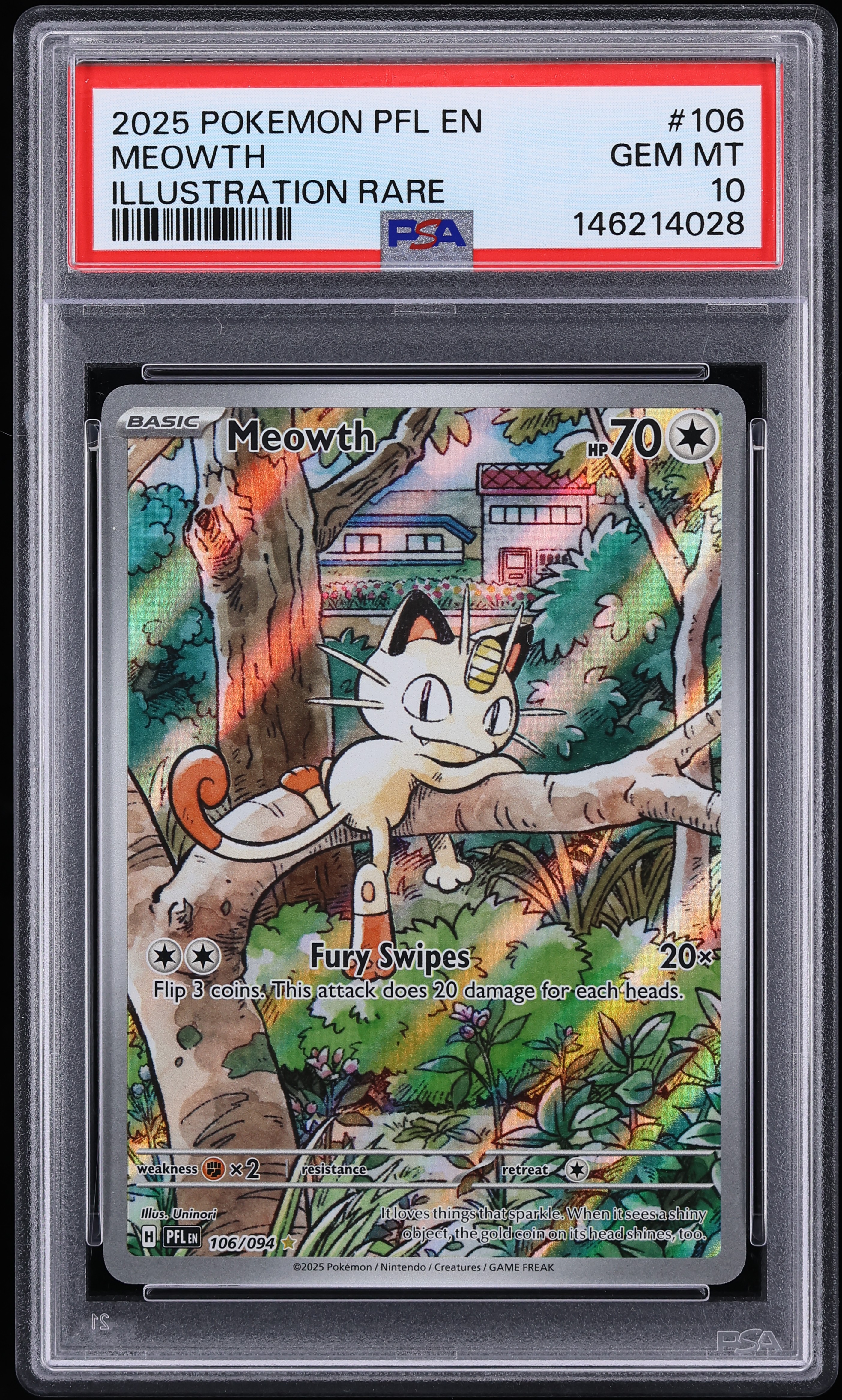 2025 Pokemon Mega Evolution Phantasmal Flames IR Meowth #106 PSA 10 GEM MINT