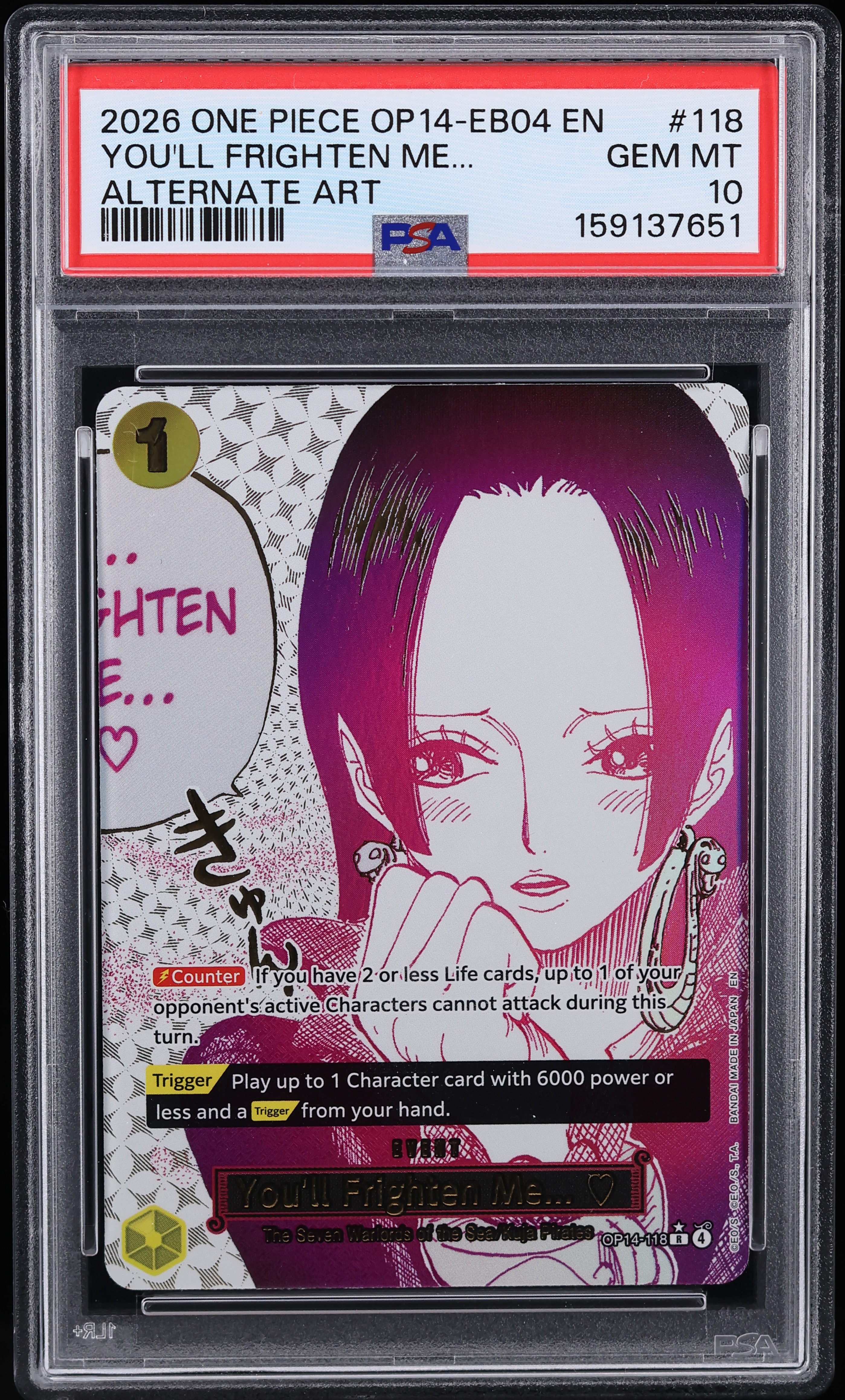 2026 One Piece The Azure Sea's Seven Manga Alt Art You'll Frighten Me... #OP14-118 PSA 10 GEM