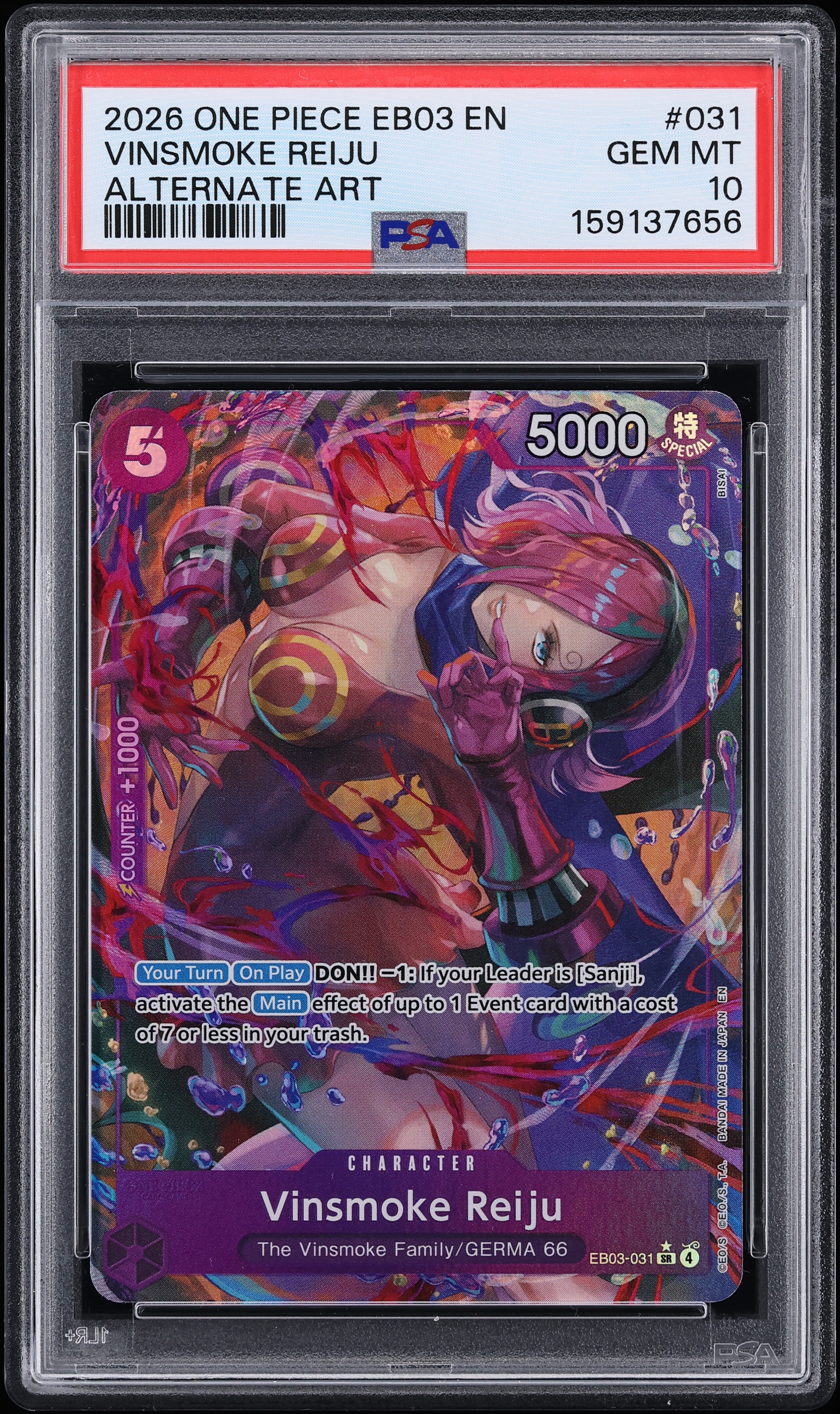 2026 One Piece Heroines Edition Extra Booster SR Alt Art Vinsmoke Reiju #031 PSA 10 GEM MINT