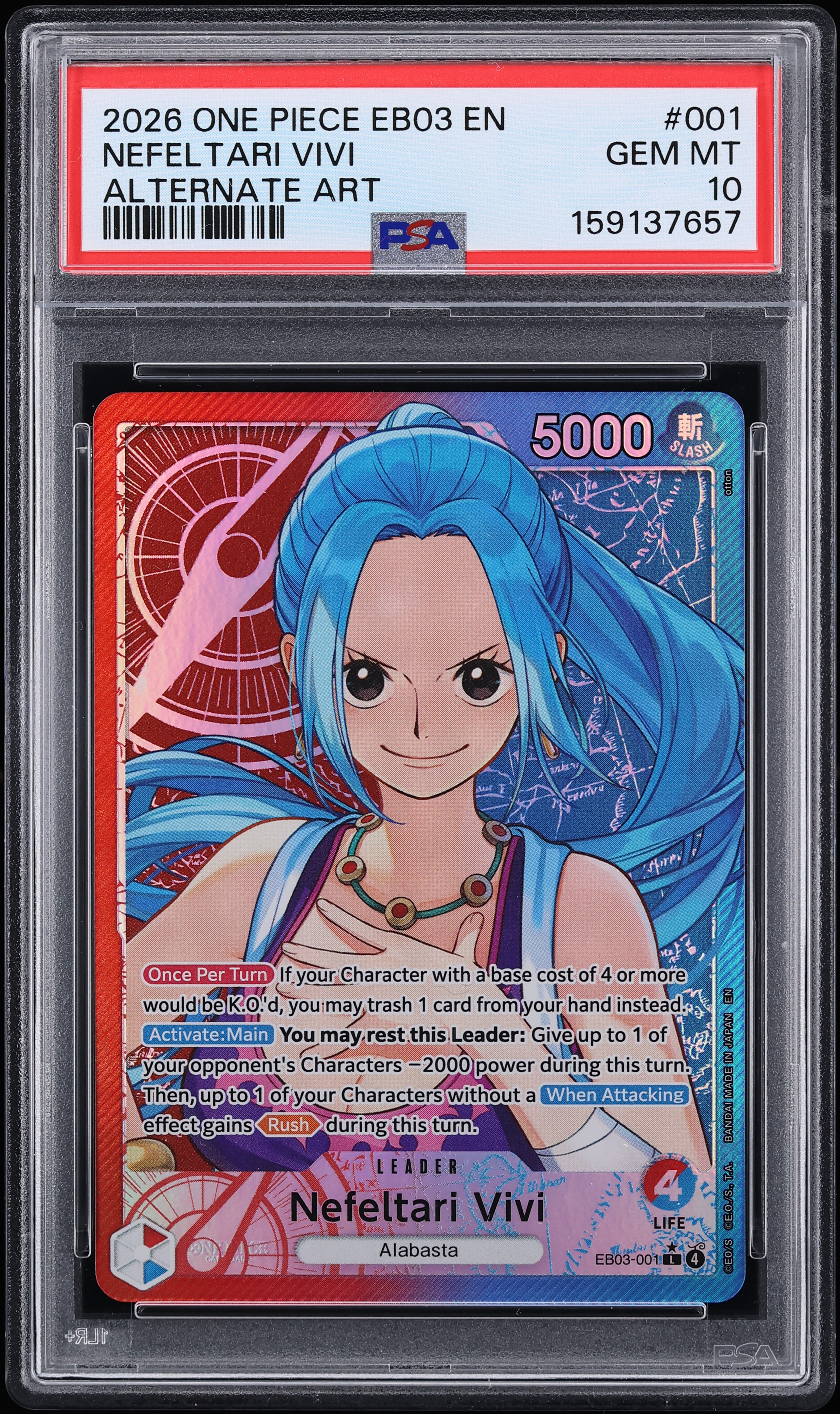 2026 One Piece Extra Booster One Piece Heroines Edition Leader Nefeltari Vivi #001 PSA 10