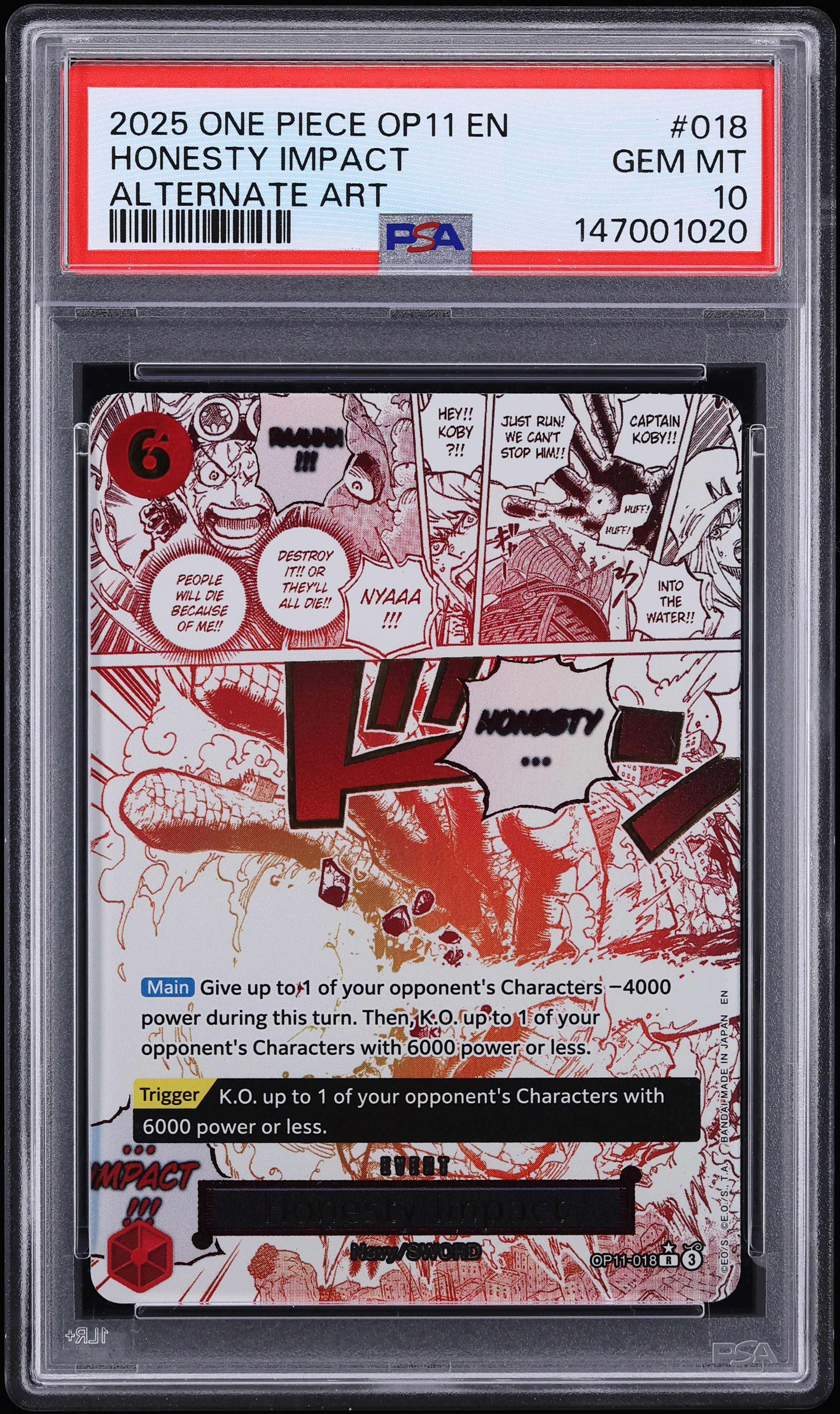 2025 One Piece A Fist Of Divine Speed Manga Alt Art Honesty Impact #OP11-018 PSA 10 GEM MINT