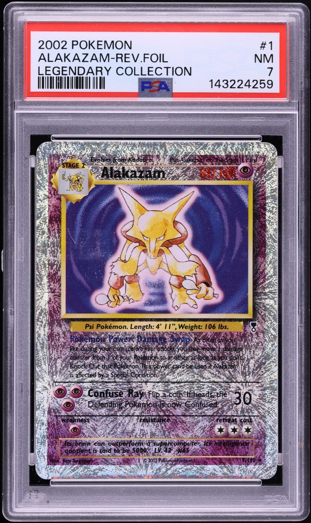 2002 Pokemon Legendary Collection Reverse Holo Alakazam #1 PSA 7 NRMT