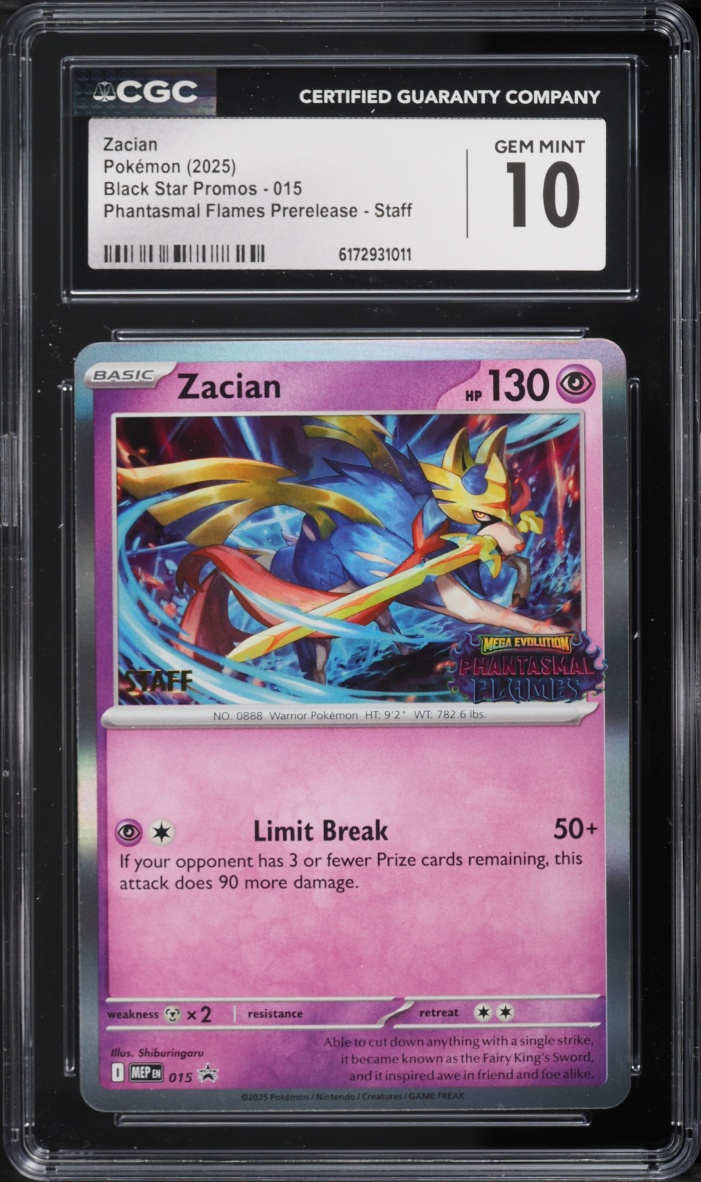 2025 Pokemon Mega Evolution Promo Phantasmal Flames Prerelease Staff Zacian #15 CGC 10 GEM MINT