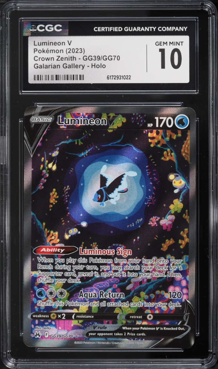 2023 Pokemon Sword & Shield Crown Zenith Alt Art Lumineon V #GG39 CGC 10 GEM MINT