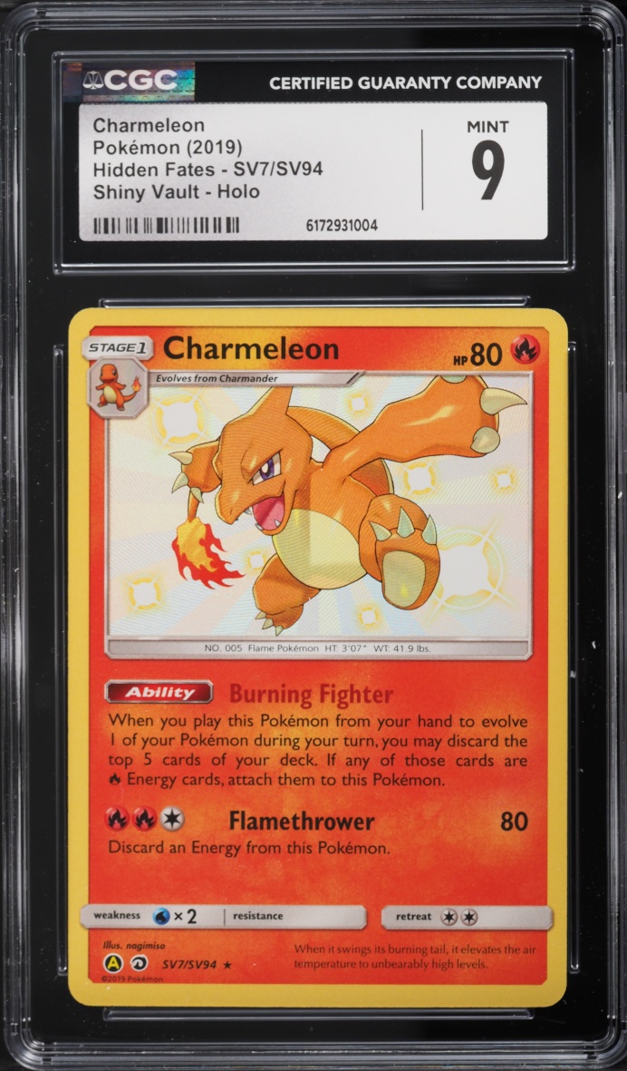 2019 Pokemon Sun & Moon Hidden Fates Shiny Charmeleon #SV7 CGC 9 MINT