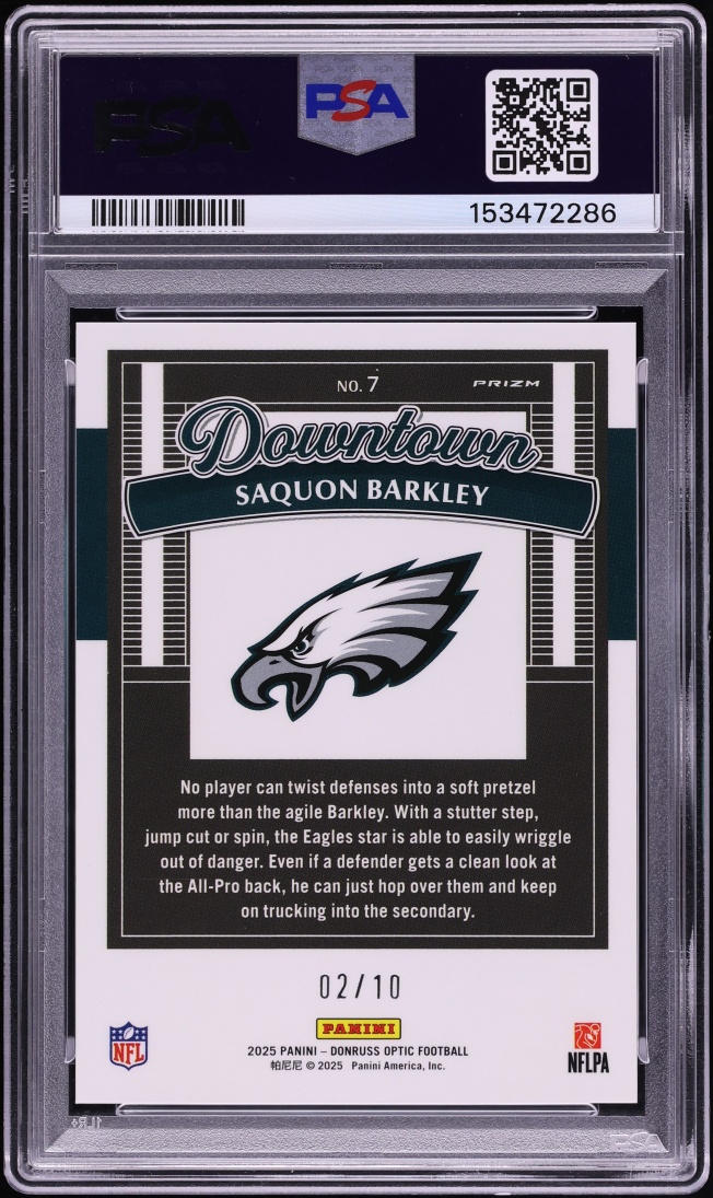 2025 Donruss Optic Downtown Gold Saquon Barkley /10 #7 PSA 10 GEM MINT