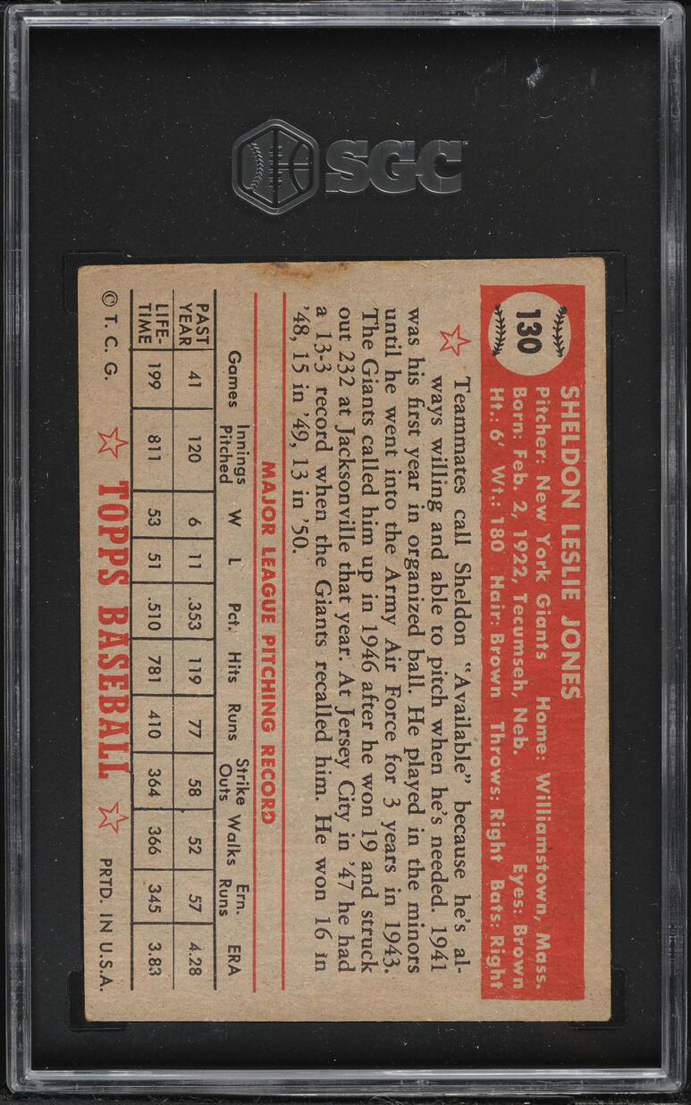 1952 Topps Sheldon Jones #130 SGC 2 GD