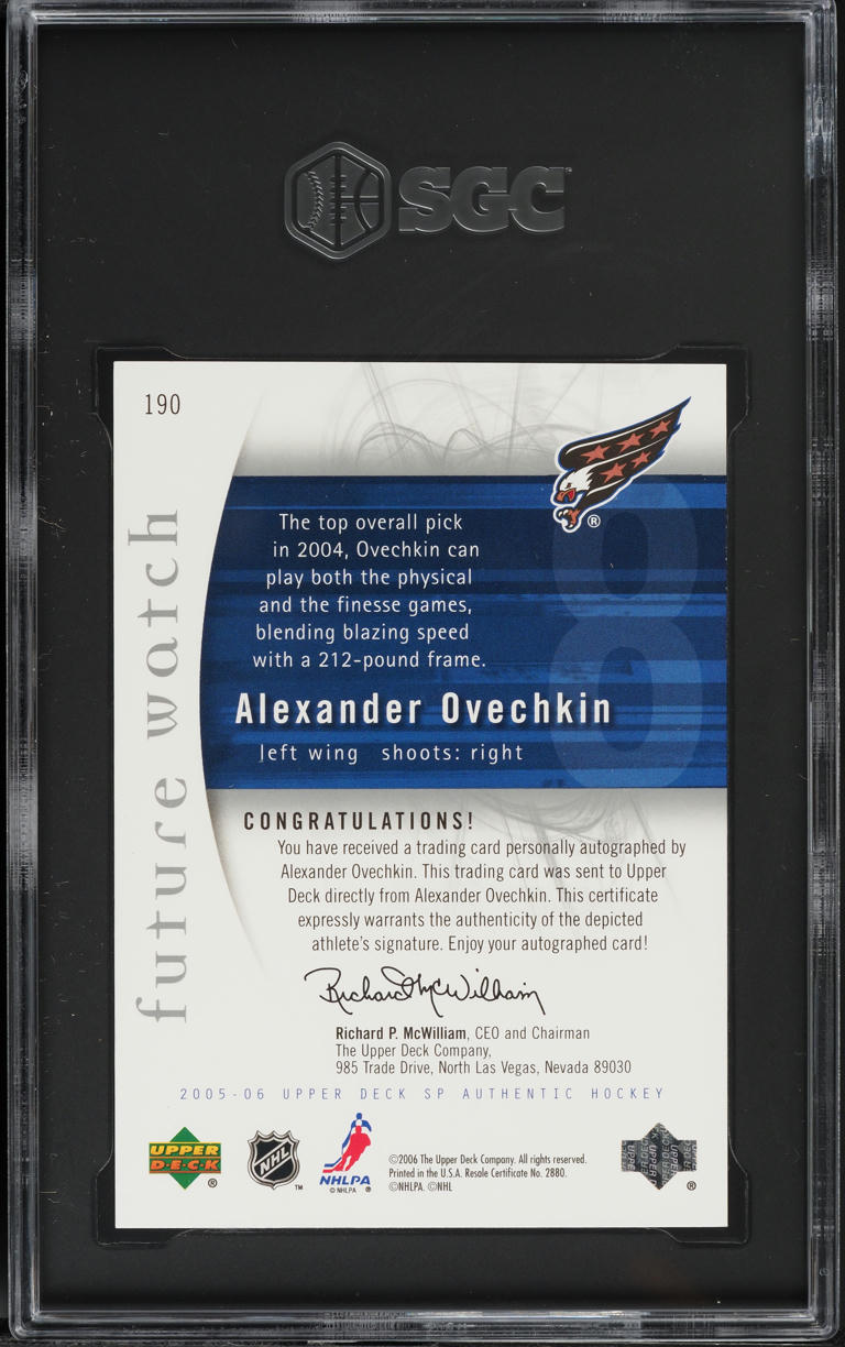 2005 SP Authentic Alexander Ovechkin ROOKIE AUTO /999 #190 SGC 9.5 MINT+
