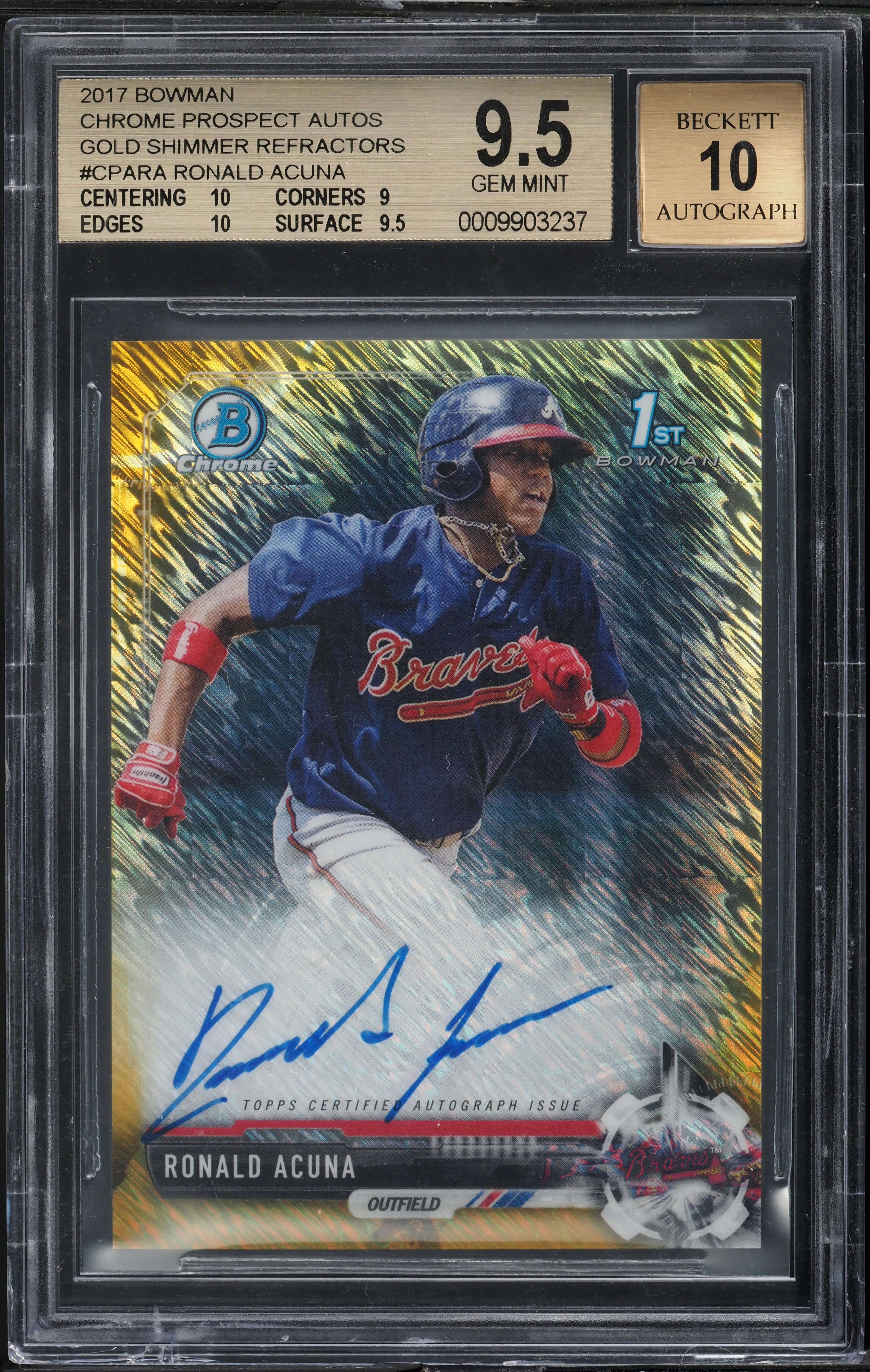 スポーツ選手 2017 bowman chorme torres refractor auto 2017 Bowman Chrome Gold Shimmer Refractor Ronald Acuna