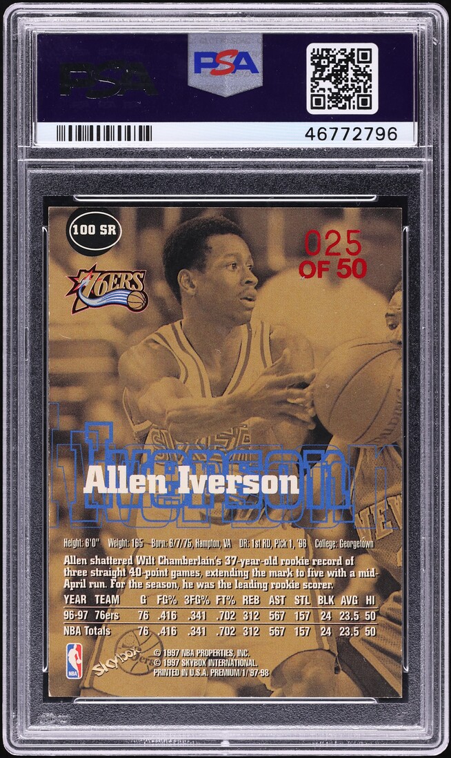 1997 Skybox Premium Star Rubies Allen Iverson /50 #100 PSA 9 MINT