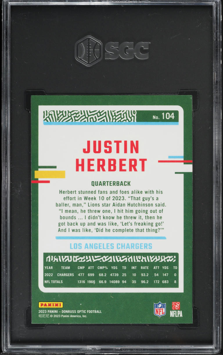 2023 Donruss Optic Justin Herbert #104 SGC 9.5 MINT+