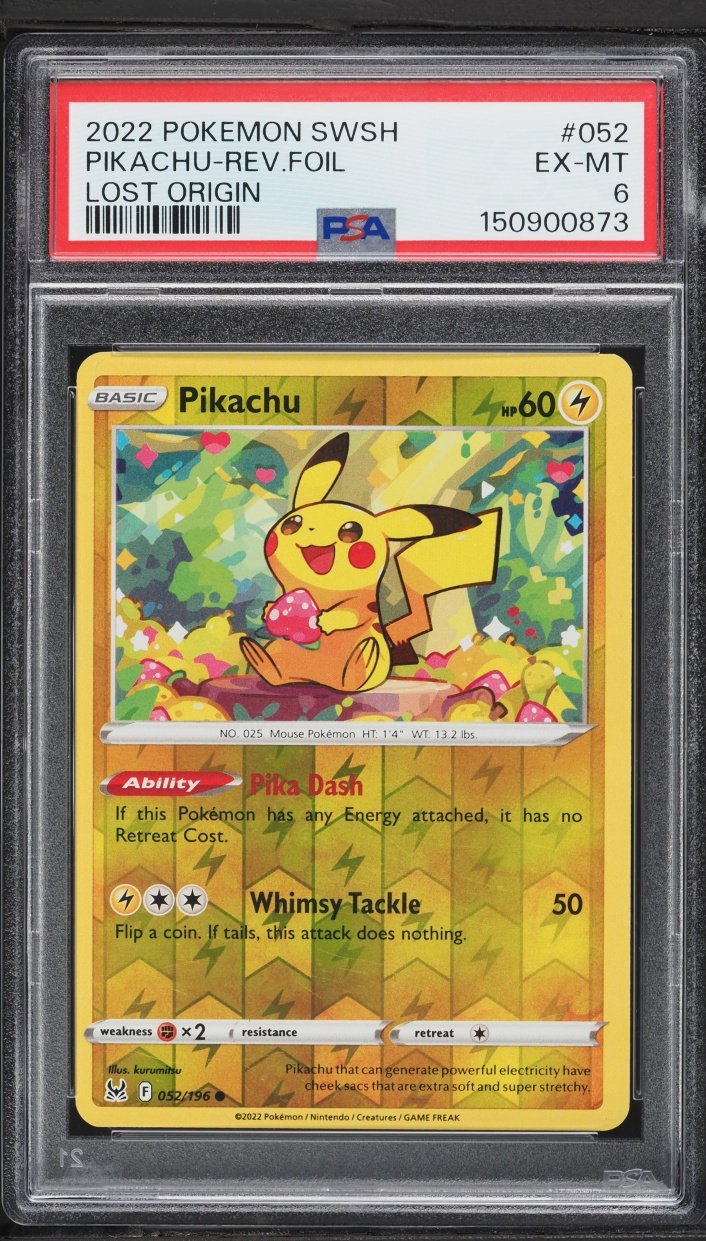 2022 Pokemon Sword & Shield Lost Origin Reverse Foil Pikachu #052 PSA 6 EXMT