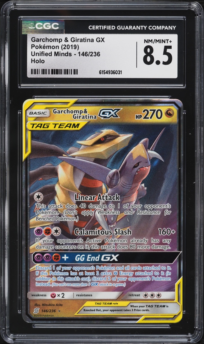 2019 Pokemon Sun & Moon Unified Minds Garchomp & Giratina GX #146 CGC 8.5 NM-MT+