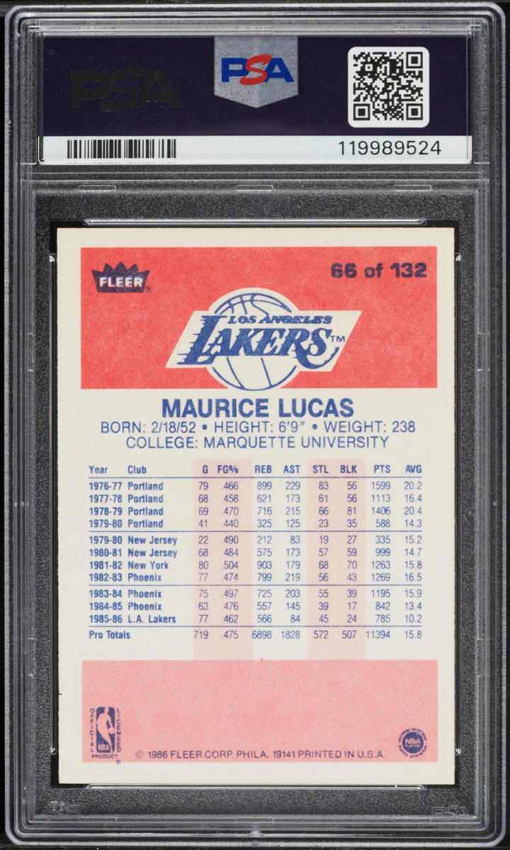 1986 Fleer Basketball Maurice Lucas #66 PSA 5 EX