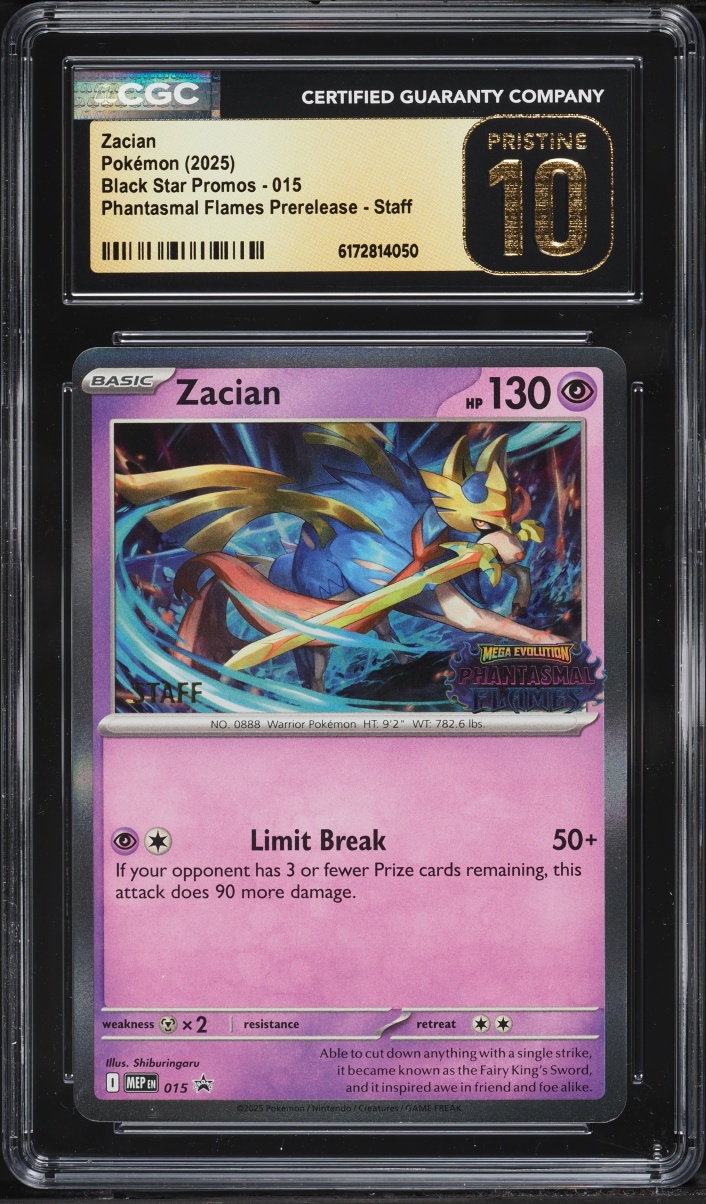 2025 Pokemon Mega Evolution Promo Phantasmal Flames Prerelease Staff Zacian #15 CGC 10 PRISTINE