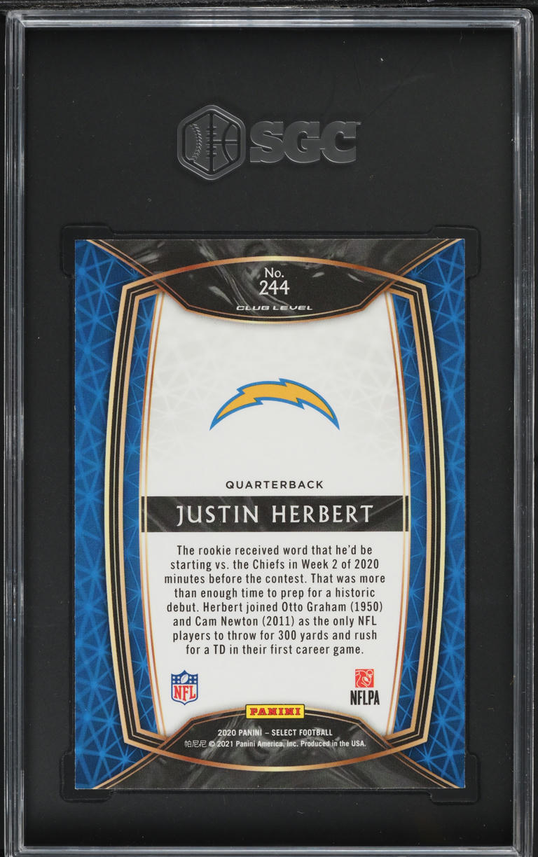 2020 Select Club Level Justin Herbert ROOKIE #244 SGC 9.5 MINT+