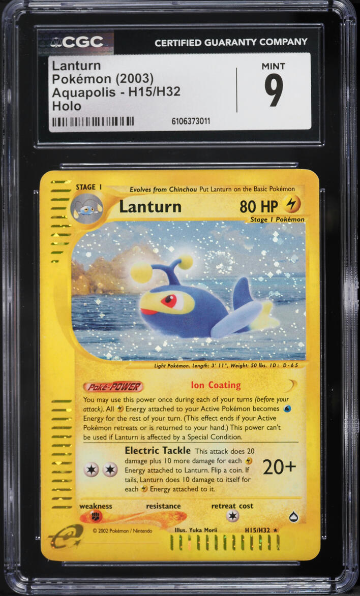 2003 Pokemon Aquapolis Holo Lanturn #H15 CGC 9 MINT