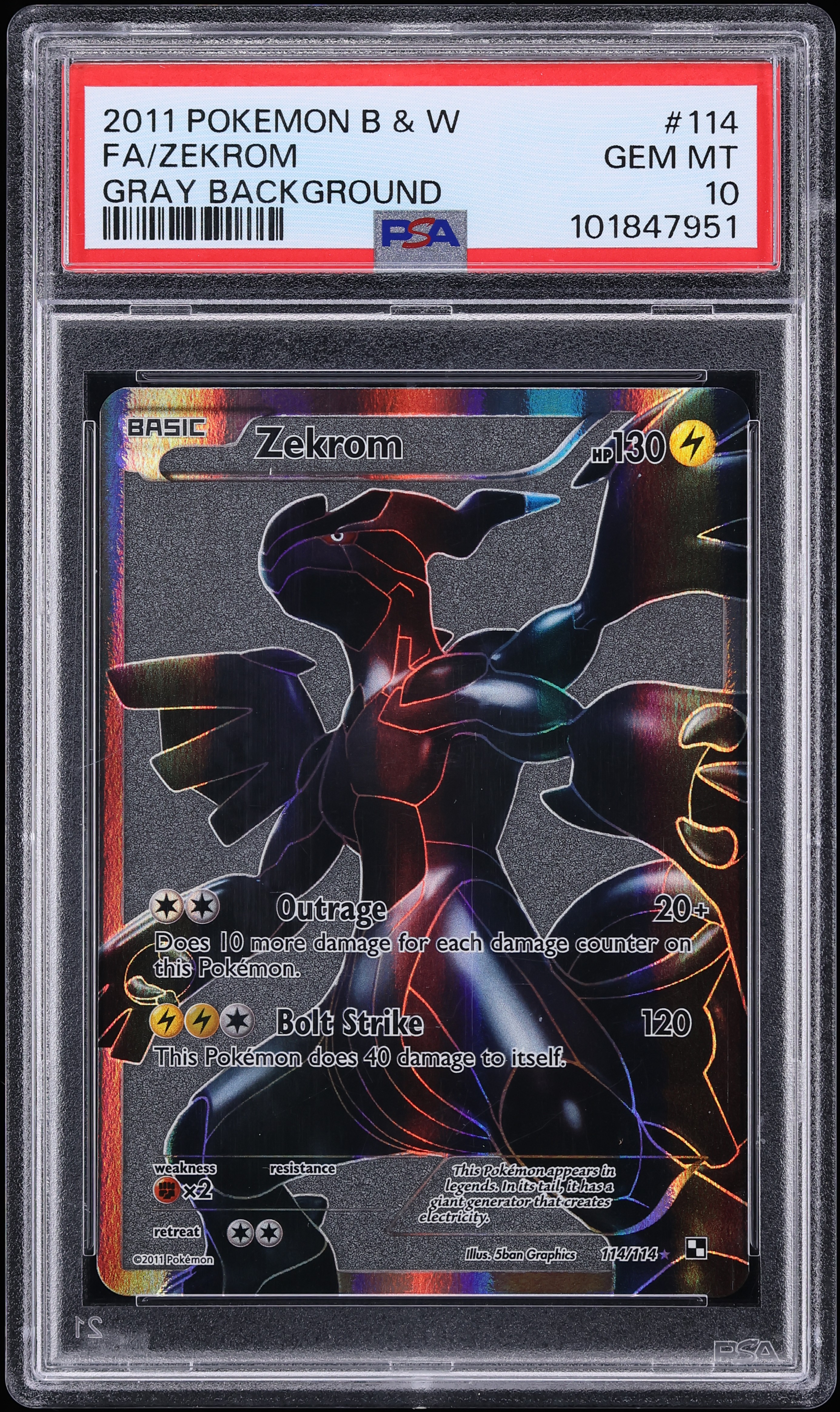 2011 Pokemon Black & White Gray Background Full Art Zekrom #114 PSA 10 GEM MINT