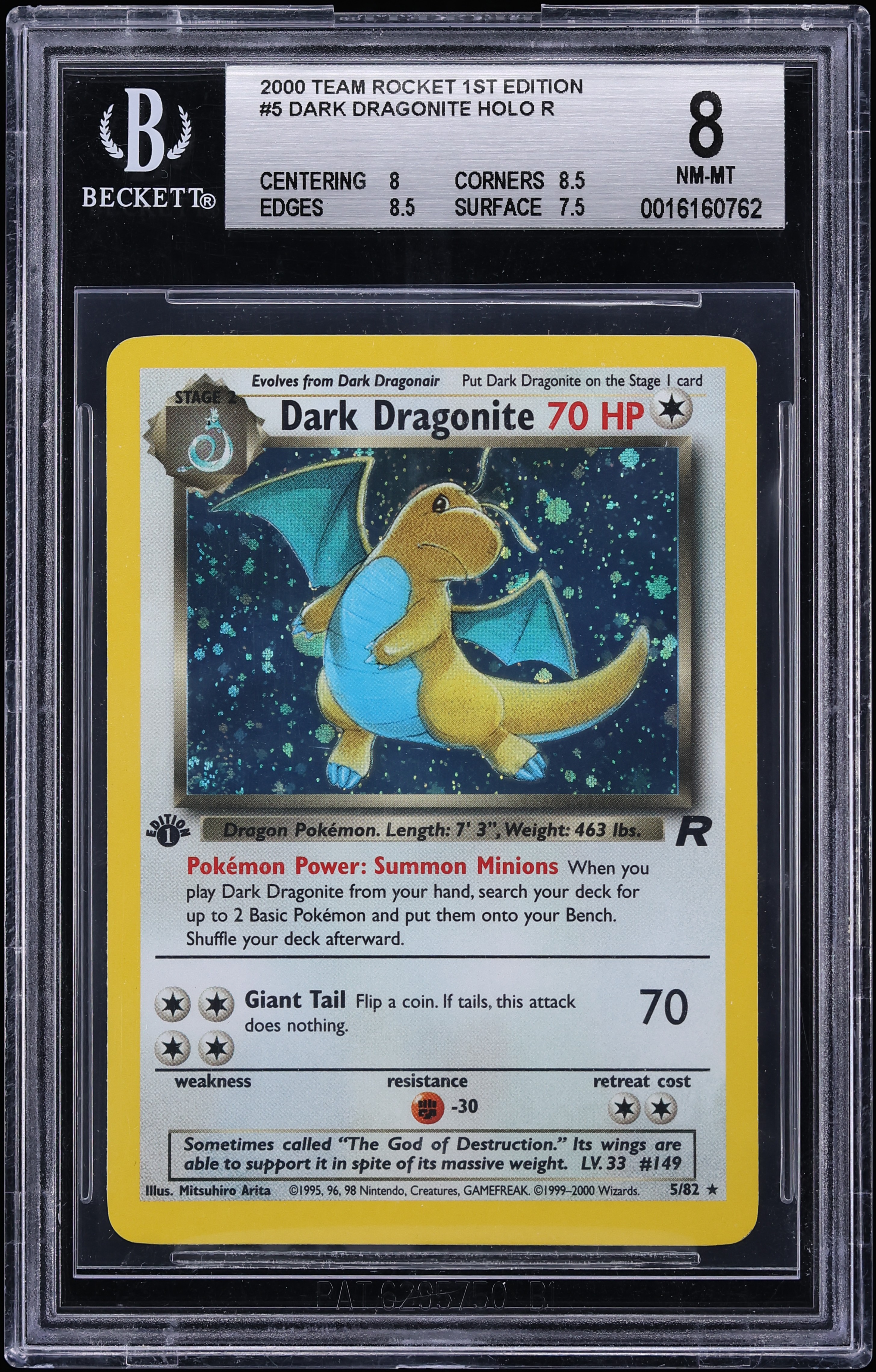 2000 Pokemon Team Rocket 1st Edition Holo Dark Dragonite #5 BGS 8 NM-MT