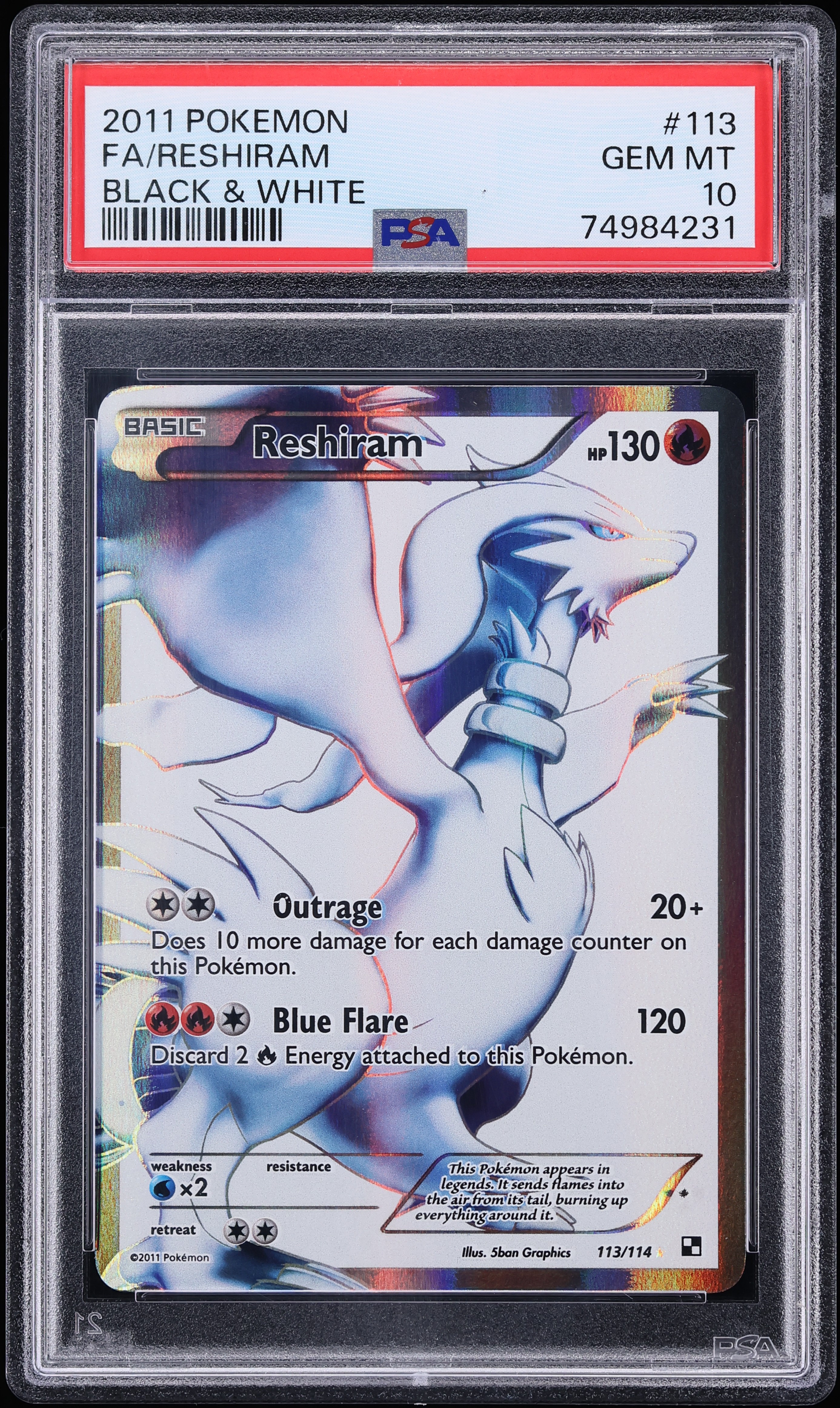 2011 Pokemon Black & White Full Art Reshiram #113 PSA 10 GEM MINT