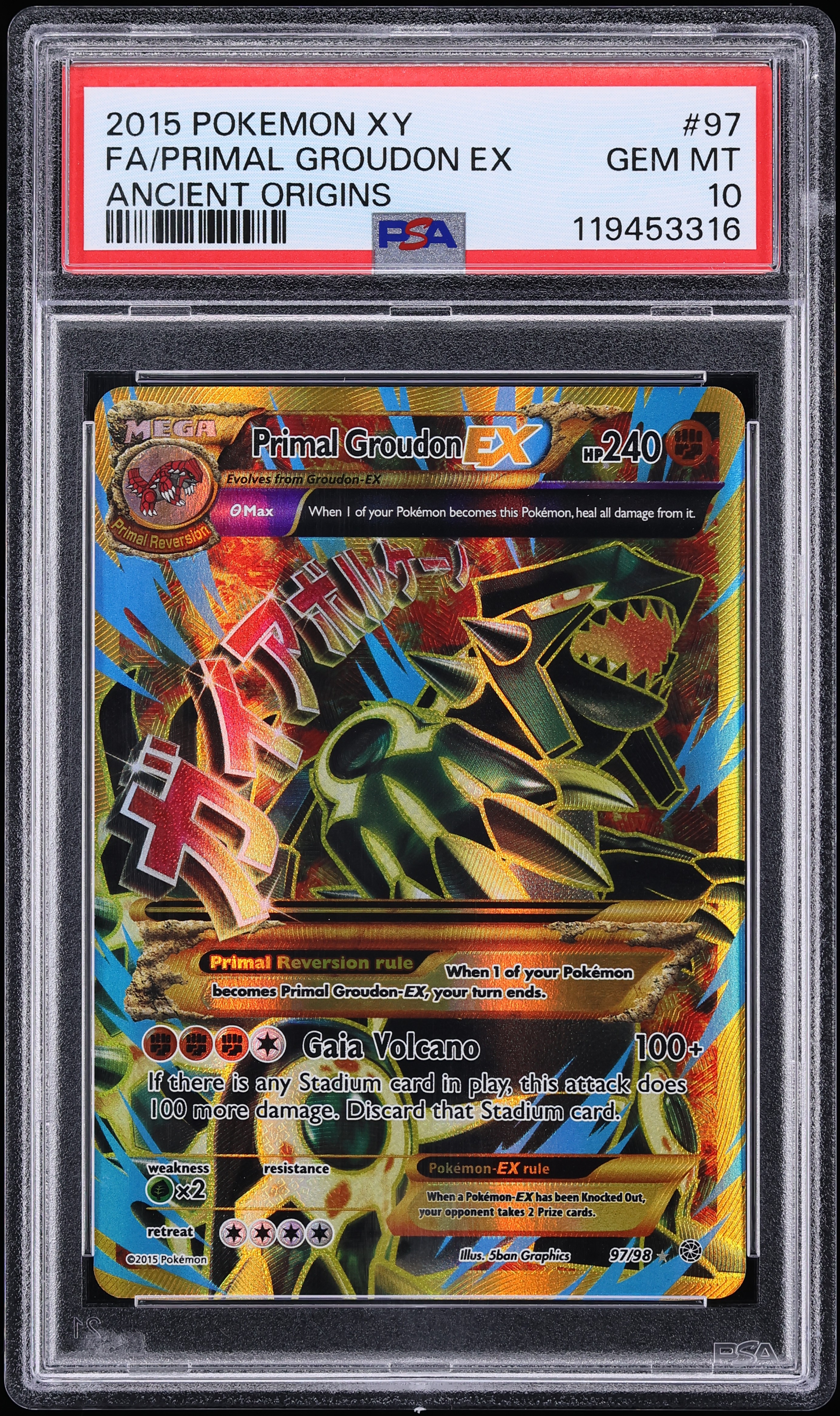 2015 Pokemon XY Ancient Origins Full Art Primal Groudon EX #97 PSA 10 GEM MINT