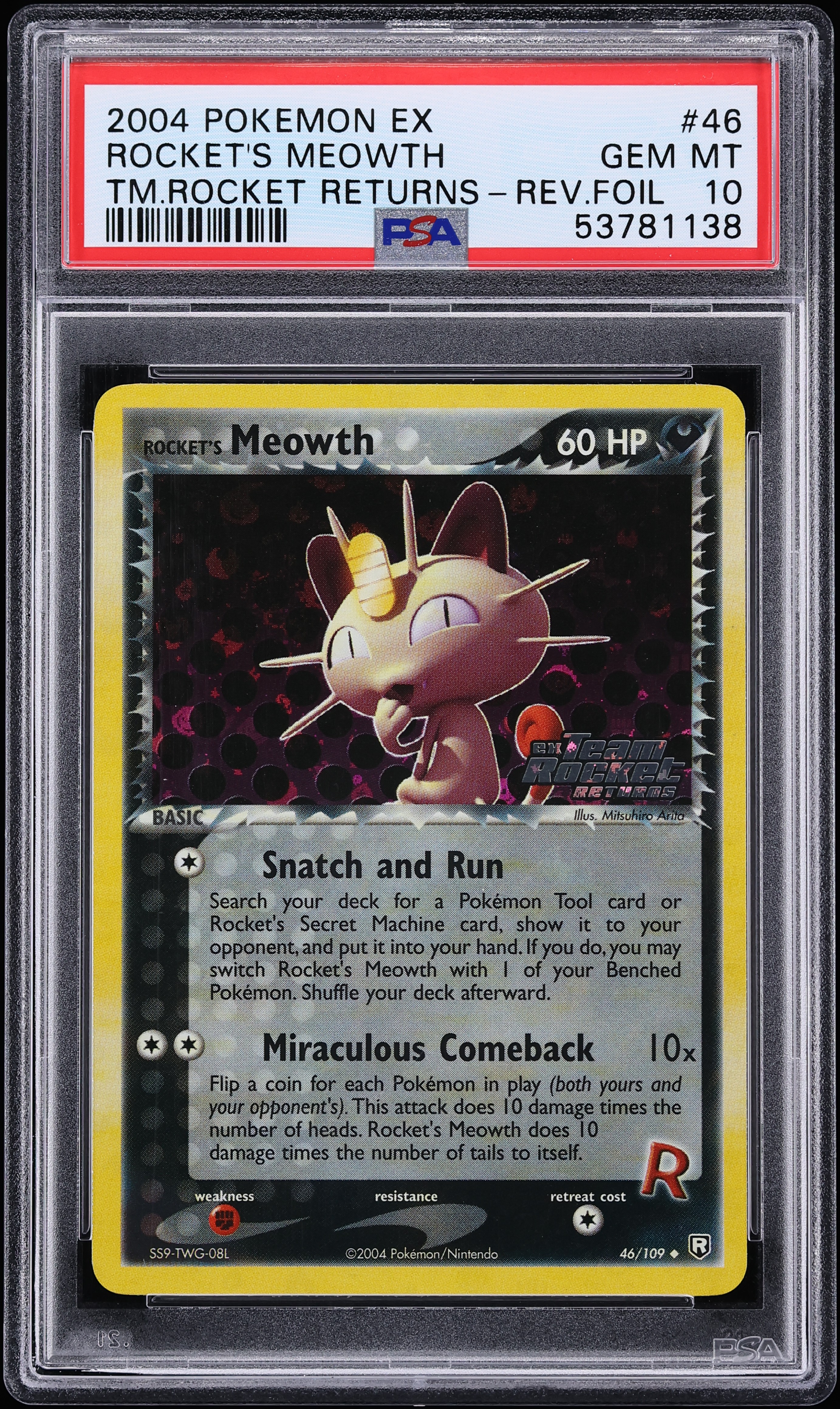 2004 Pokemon EX Team Rocket Returns Reverse Holo Rocket's Meowth #46 PSA 10 GEM MINT