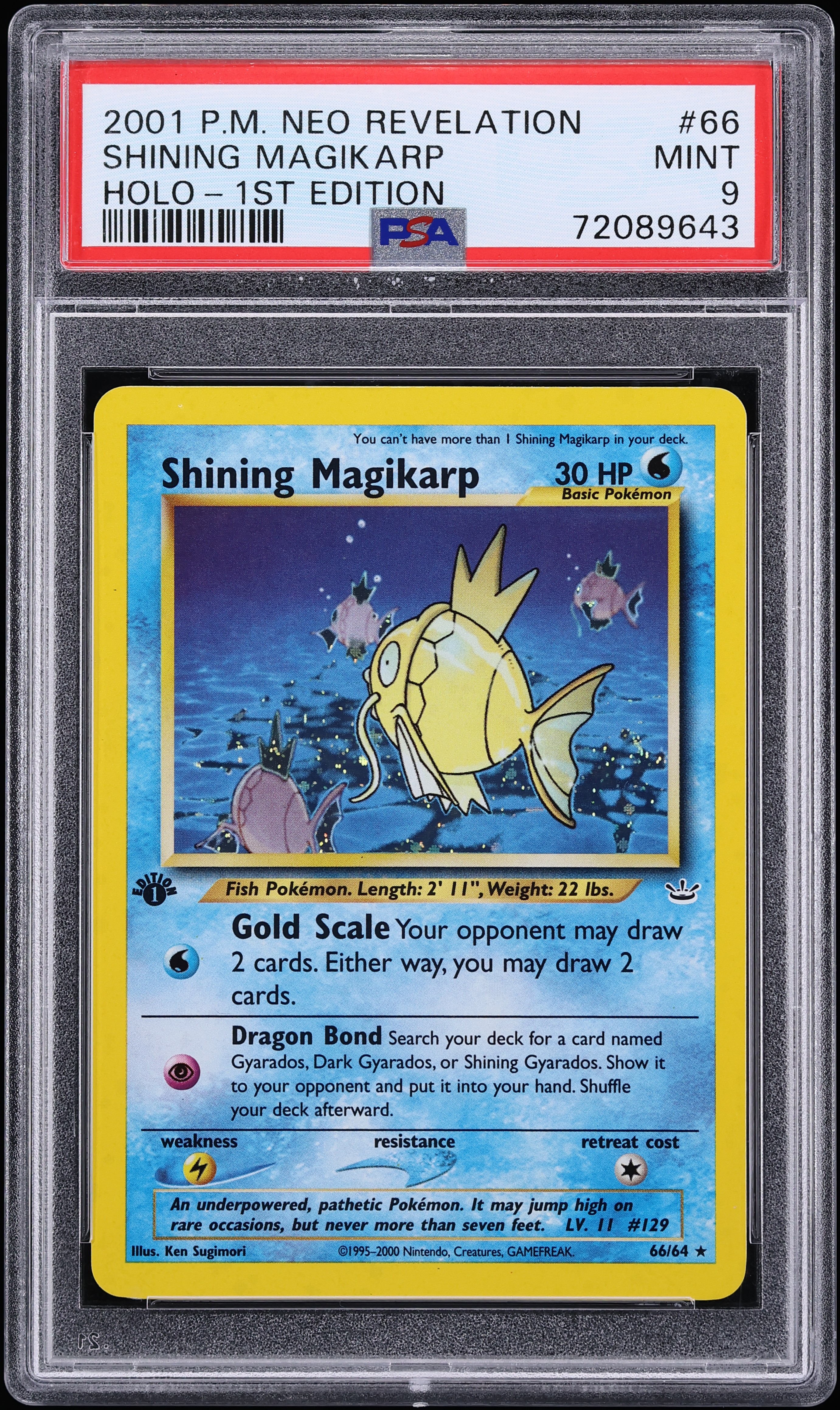 2001 Pokemon Neo Revelation 1st Edition Holo Shining Magikarp #66 PSA 9 MINT