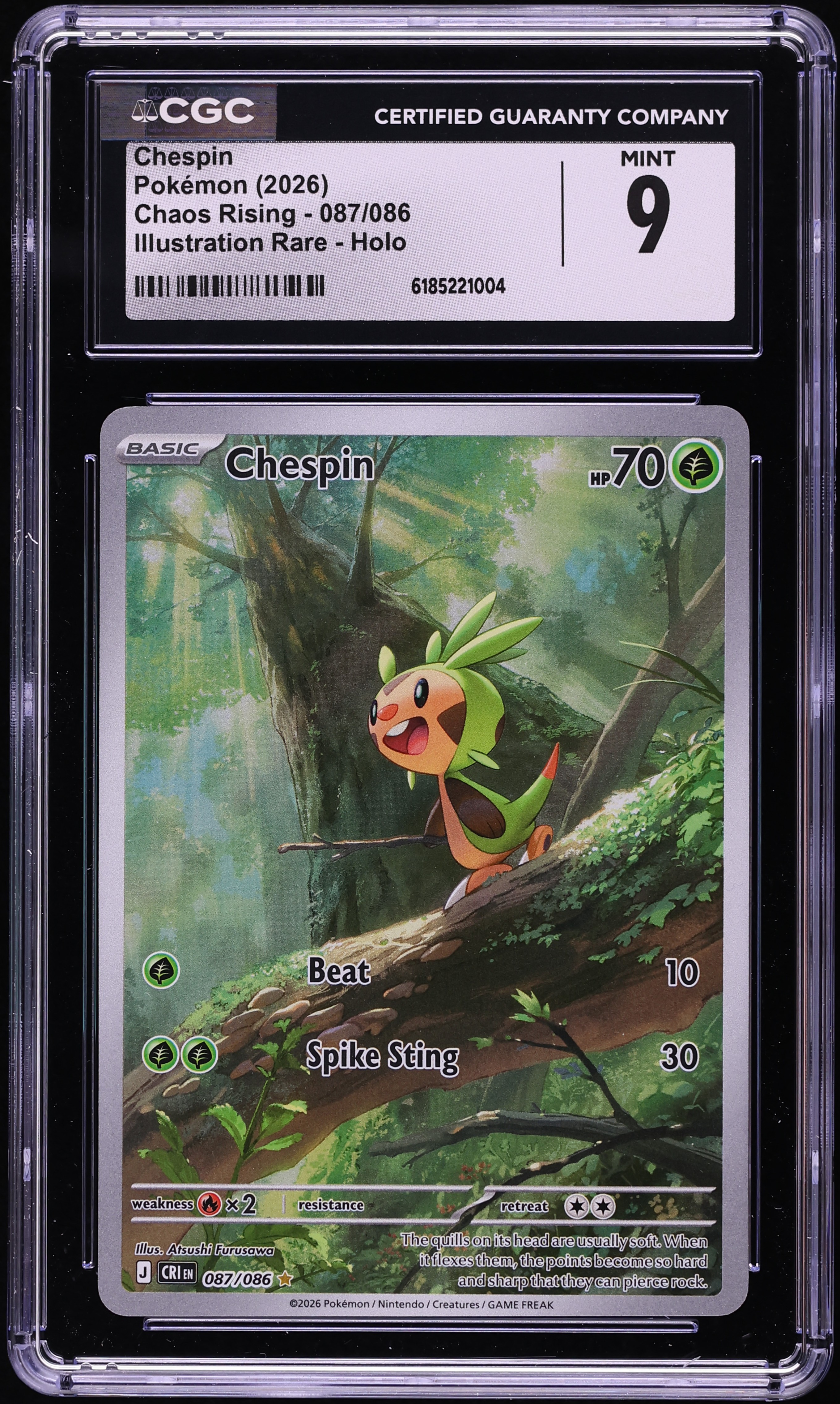 2026 Pokemon Mega Evolution Chaos Rising IR Chespin #87 CGC 9 MINT