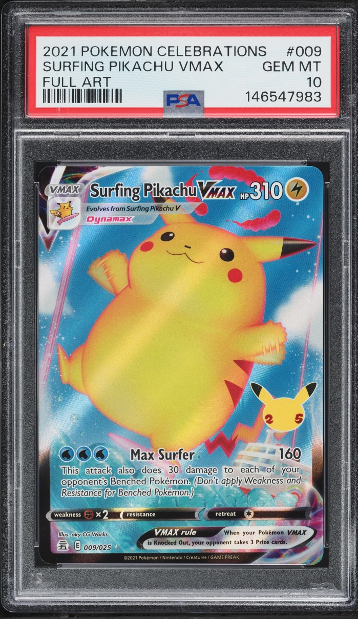 2021 Pokemon Sword & Shield Celebrations Full Art Surfing Pikachu VMAX #9 PSA 10 GEM MINT