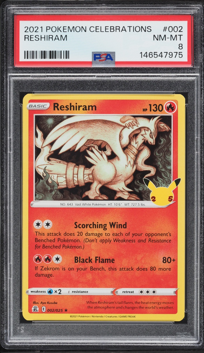 2021 Pokemon Sword & Shield Celebrations Holo Reshiram #2 PSA 8 NM-MT