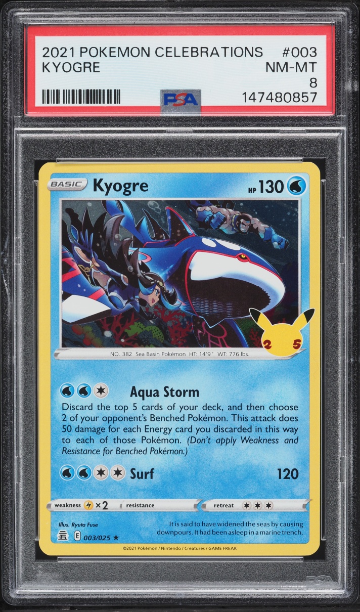 2021 Pokemon Sword & Shield Celebrations Holo Kyogre #3 PSA 8 NM-MT